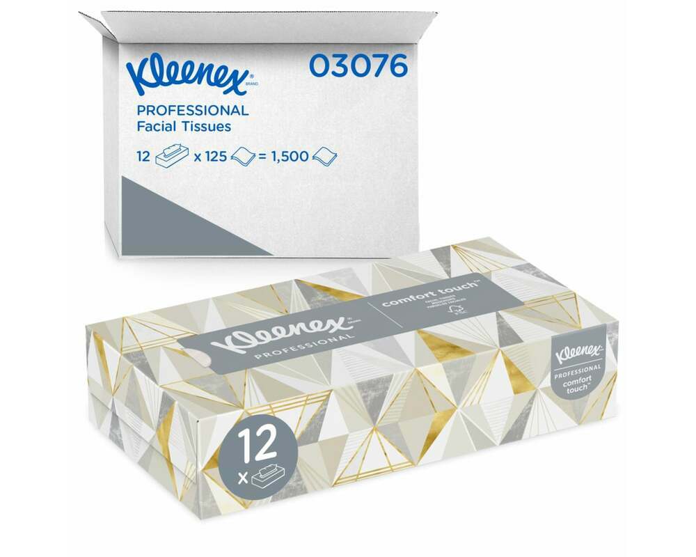 Kleenex Flat Tissue Boxes, White, 125/box, 12/Case | 03076