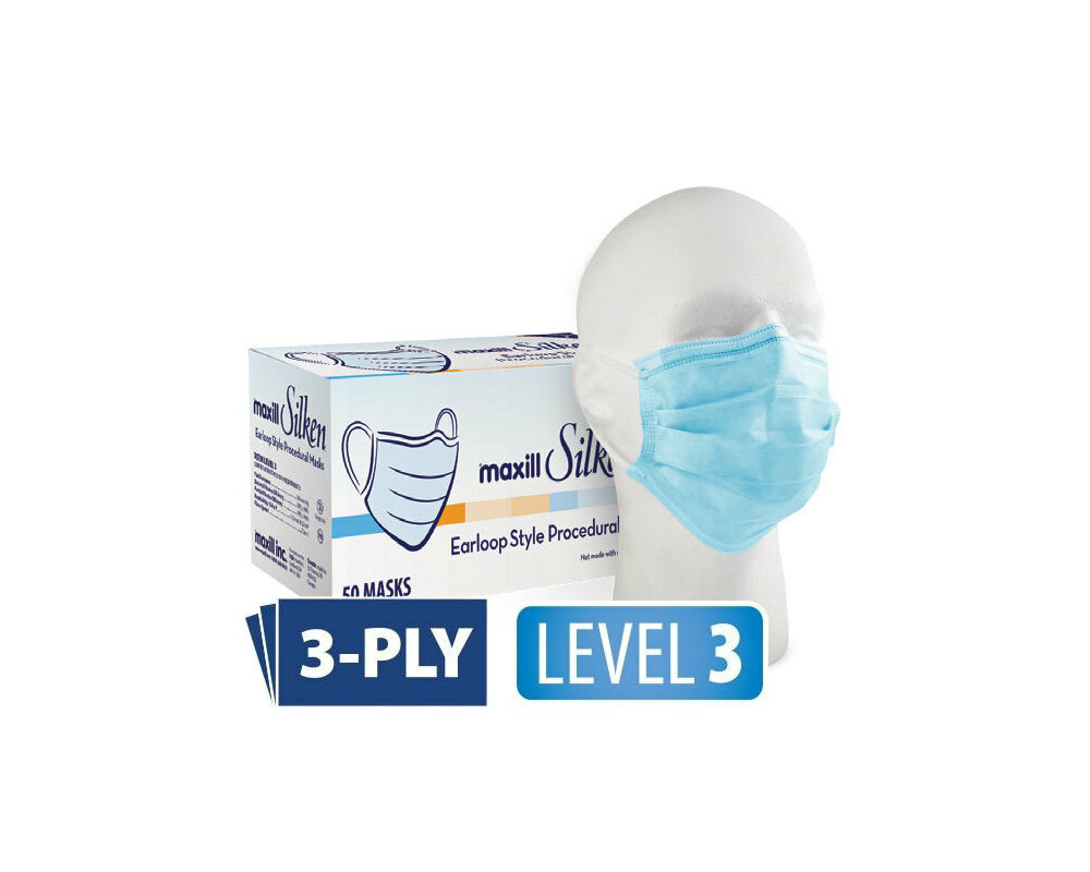 maxill Silken 3 ply Level 3 Earloop Style Procedural Mask Blue