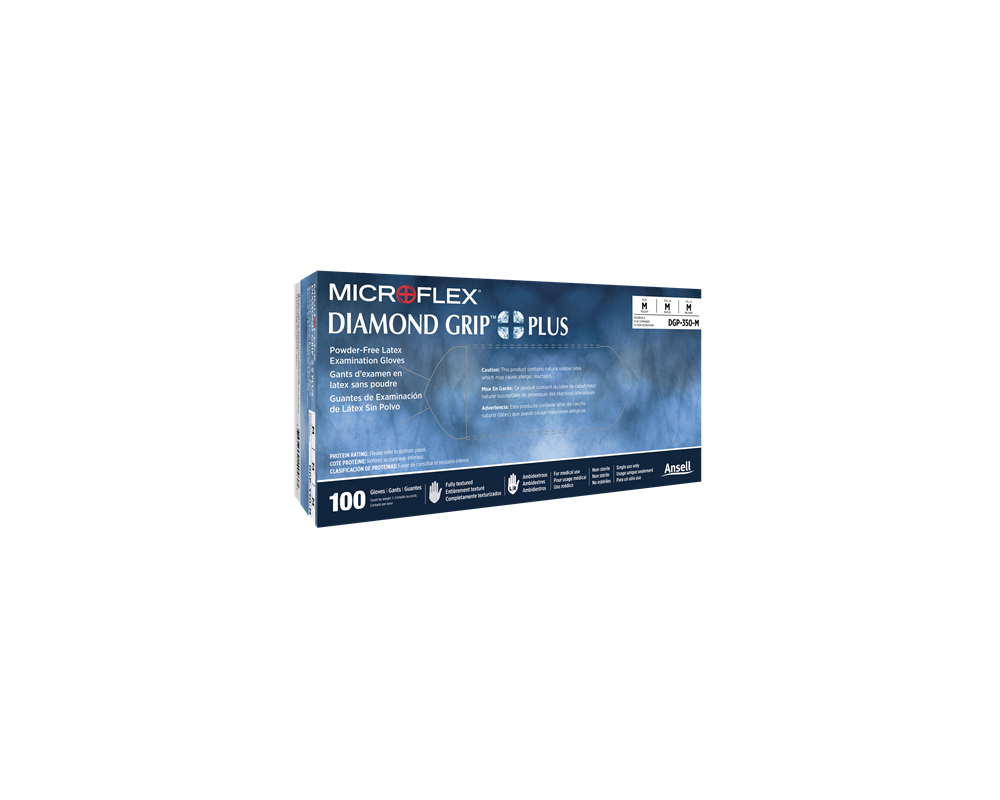Microflex Diamond Grip Plus PF Latex Gloves Large 100/Box | DGP
