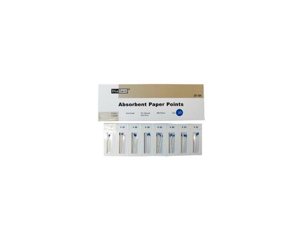 Absorbent Paper Points Cell Pack ISO Sizes 200/Box 30 Supply Clinic