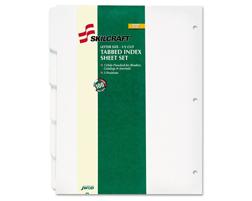 SKILCRAFT Looseleaf Binder Index Sheet Set, 100 x Divider(s), 5 Tab(s