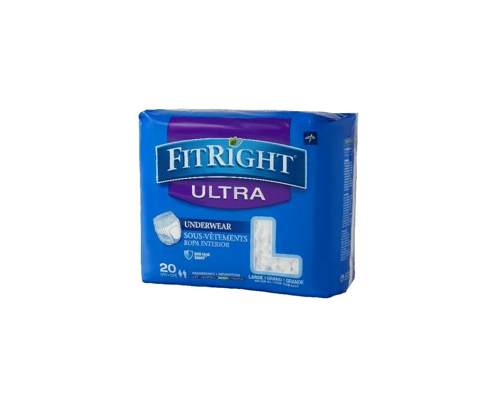 FitRight Ultra Protective Underwear, Large, 40 - 56in, White, Case