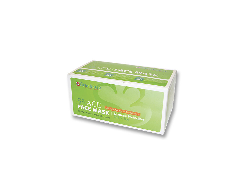 Cranberry S3 ACE w/ Aloe Vera VC&VE, Ear Loop Masks, Blue, 50/bx | S3080B |  Supply Clinic
